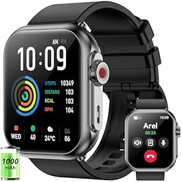 Smart Watch for Men Women, 1000mAh Battery 100-Day Standby Time, 1.85″ HD Screen Fitness Tracker, 110+ Sport Modes, IP68 Waterproof, Heart Rate/Sleep Monitor, Fitness Watch for Android/iOS(Black)
