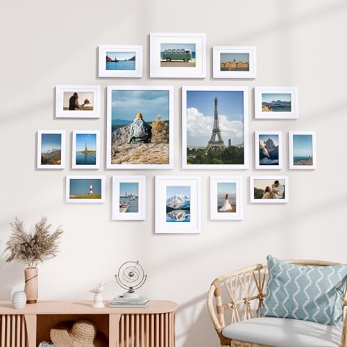 Image of Vittanly Picture Frames Set of 16, Gallery Wall Frame Set with 2Pcs 11x14, 2Pcs 8x10, 6Pcs 5x7 and 6Pcs 4x6 Photo Frames, Picture Frames Collage Wall Decor for Wall or Tabletop Display, White