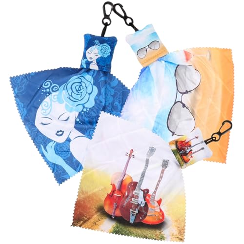 NOLITOY 3piezas Uds Paño De Limpieza Para Gafas Con Llavero Estampado Limpiador Suave Para Pantallas y Lentes Multiuso Para Móviles Cámaras y Ordenadores Con Cuerda Colgante Decorativa