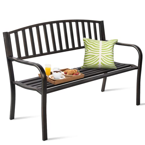 Neutype Garden Bench Outdoor Bench Seat 50" Iron Bench Metal Garden Bench Bronze Outdoor Bench Cast Iron Bench Front Porch Bench Small Outdoor Bench For Front Porch #TOP7