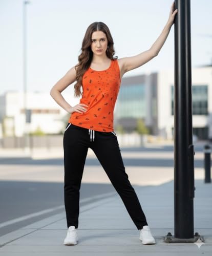 Image of Volex Women's Tank Top and Lower Set for Women | Stylish Cotton Co-Ord Set | Sleeveless Top & Jogger Lower for Women |Comfortable Stretchable Fabric 2-Piece Combo Set|women co ord set