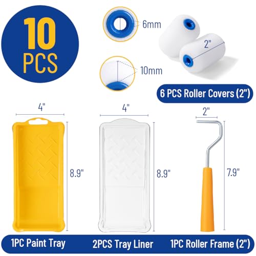 Bates- 2 Inch Foam Paint Roller Kit, 10 pcs, Small Paint Roller Kit, 1x Plastic Paint Tray, 2X Clear Disposable Tray Liners, 1x Roller Frame & 6X Mini Foam Covers - Thumbnail 2