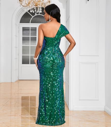 Image of Cololura Women Sexy Sequin One Shoulder Mermaid Formal Party Cocktail Gowns Bodycon Evening Maxi Dress