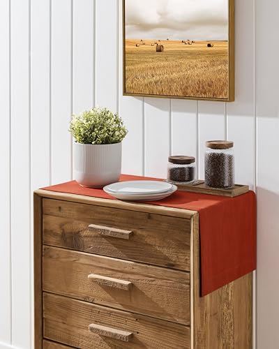 Image of ZeeMart Linen Textured Border Table Runner, 14 x 36 Inch Orange, Farmhouse Style Burnt Orange Fall Table Runners 36 Inches Long, Easy Care Everyday Polyester Table Runner