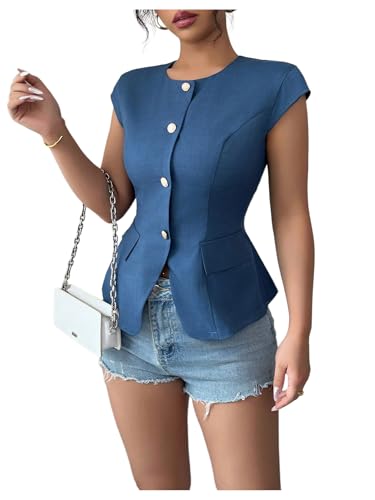 SHENHE Women's Dressy Casual Button Up Cap Sleeve Blazer Vest Business Top Work Blouse