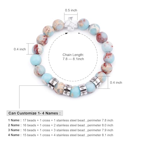 Custom Name Bracelet, Personalized Beaded Bracelets with 1-4 Engraved Names, Chakra Bracelet Natural Stone Bracelet for Women Men, Meaningful Birthday Gifts for Couples Friends Parents2