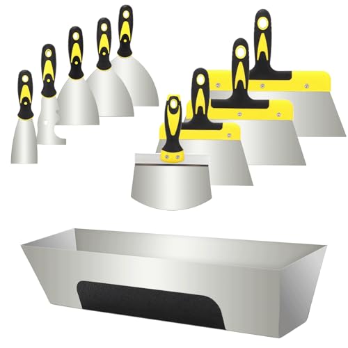 Couteau à Enduire, 3 Inches Spatule Inox, 12 Pouces Plateau en Argile, Spatule Peinture, Coupe-Bande, Spatule Enduit Lissage Set, pour Gratter la Peinture, Enlever le Mastic et Réparer les Murs