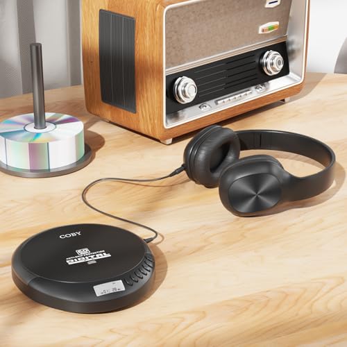 Image of Coby Portable CD Player with Headphones, FM Radio, MP3 Playback, Black | 60-Second Anti-Skip for Home, Car & Travel, CD-R /CD-RW /MP3 Playback, 2 AA or USB Power, Simple Buttons, Foldable Headphones