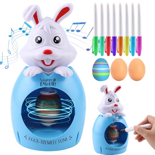 LYPPUL Osterei Dekorationsset, Ostereier Malmaschine mit Spinner, Eier bemalen maschine mit 8 Farben Buntstifte, Osterei Maschine Spinner Dekorationsset, DIY Gemalte Deko ostereie zum Bemalen