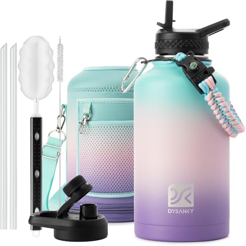 Image of DYSANKY Insulated Water Bottle | Thickened Stainless Steel Vacuum Metal Portable Sports Half Gallon Large Water Jug for Gym and Hiking with Straw, Carrier Bag, Handle Strap | BPA-Free 64 oz