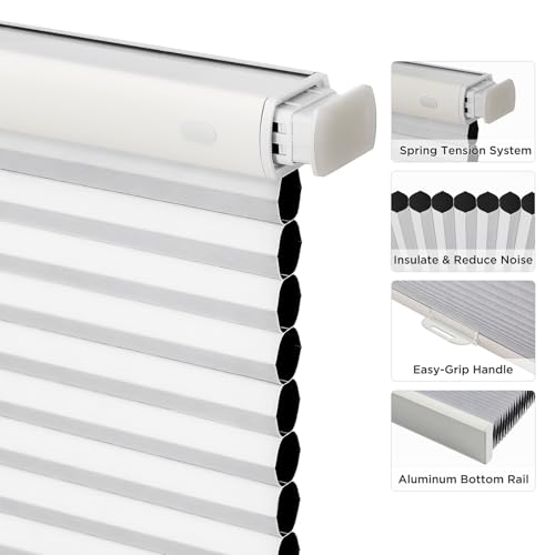 Joydeco No Tools No Drill Window Blinds for Indoor Windows, Blackout Shades Cellular Shades Cordless, No Drill Blinds for Windows, Window Shades for Home, Bedrooms, Doors (White, 35\" W x 64\" H)
