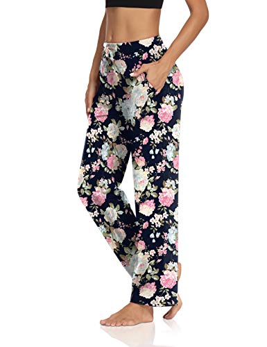 KEEPBEAUTY Womens Yoga Sweatpants Wide Leg Drawstring Loose Lounge Pants Comfy Workout Joggers Pants with Pockets Flower01 M
