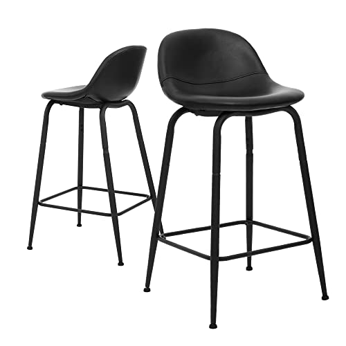 Canglong Faux Leather Back And Footrest Modern Counter Stool Chair Height For Pub Coffee Home Dinning Kitchen, Set Of 2, Black #TOP7