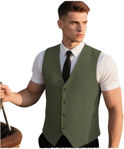 Men's Linen Suit Vest V-neck Waistcoat Vintage Beach Wedding Dress Vest Wedding Party