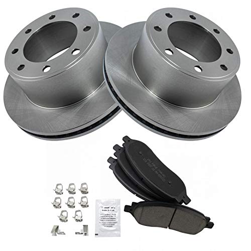 Image of TRQ Rear Brake Pad and Rotor Set Ceramic Solid Rotors Compatible with 2005-2007 Ford F-250 Super Duty 2005-2007 F-350 Super Duty