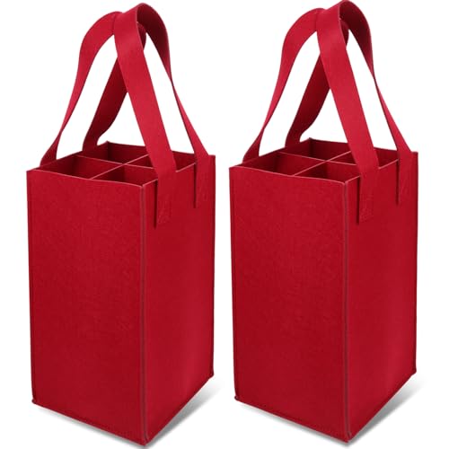 Tofficu Bolsa para Vino de Fieltro Roja Vino 2 Piezas, Portabotellas Reutilizable para 4 Botellas, Práctica Bolsa Dividida para Fiesta y Almacenamiento en Hogar