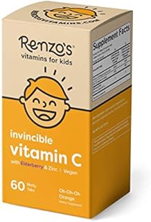 Renzo's Kids Vitamin C with Elderberry & Zinc for Immune Support, Vegan Vitamin C for Kids, Zero Sugar, Non-GMO, Oh-Oh-Oh Orange Flavor, Easy to Take Chewable Vitamin C Tablets, [60 Melty Tabs]