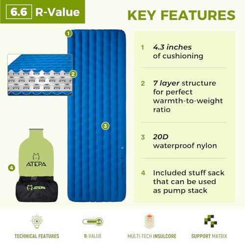 Image of ATEPA ThermAir Pro Sleeping Pad, 6.6 R-Value Insulated Air Mattress