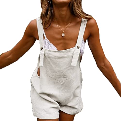 BAINA Damen-Latzhose, leger, Baggy Overall, bequem, locker, kurzer Jumpsuit, Damen, verstellbare Träger, Spielanzug-Shorts, S - 5XL, weiß, 38 Cover