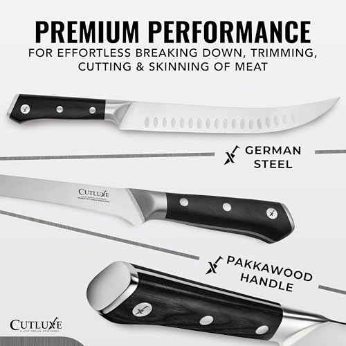 Image of Cutluxe Butcher Carving Set - Cimeter Breaking & Boning Knives for Meat Cutting - Professional Knife, Razor Sharp German Steel, Full Tang, Ergonomic, Butcher Knives for BBQ - Artisan Series