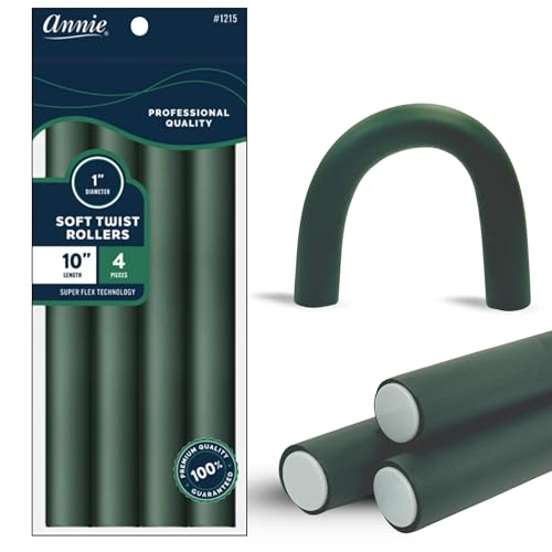 Annie Soft Twist Roller Set 1 Diameter: 4Pcs Flexible 10 Heatless Rollers (Green)