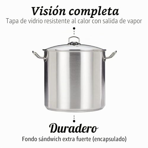 Miniatura 4 de Gsw 643474 - Olla Grande Profesional Con Tapa De Cristal 30 X 28 Cm Aprox. 20 Litros, De Acero Inoxidable, Plateada, 44 X 31,5 X 29,5 Cm, 2 Unidades