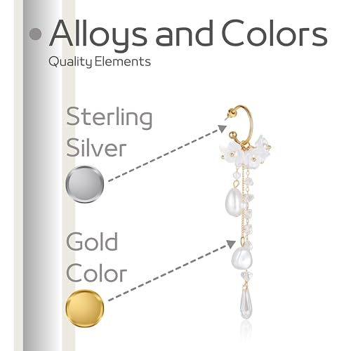 Kruckel Flower Blossom Long Drop Dangling Earrings - Golden Stud Lighweight with White Pearls Hanging, Women Jewelry, Easy - Wear Fashion Design Accesory Packed with Durable Jewelry Box4