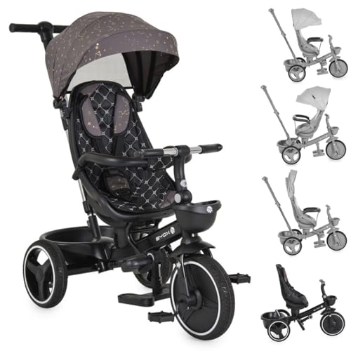 Byox Triciclo Fusion Ajustable, neumático PU, Asiento Giratorio, Barra de Empuje, Color:Gris