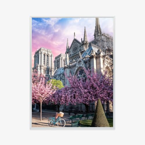 Poster Notre-Dame de Paris Wallero cadre argenté contre les murs vides