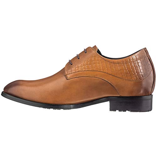 CALTO Height Increasing Elevator Shoes 3 Inches Taller - Light Tan Leather Dress Shoes - Men Invisible Elevated High Heels Oxfords A329013 - Size 9 D(M) US3