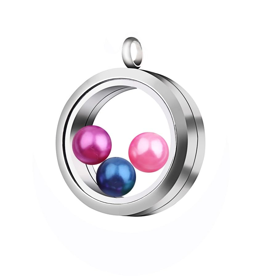 1PCS 30mm Twist Waterproof Stainless Steel Without Rhinestone Floating Charms Pendant Locket For 8mm Beads Pearl Cage Necklace (Random color pearl)