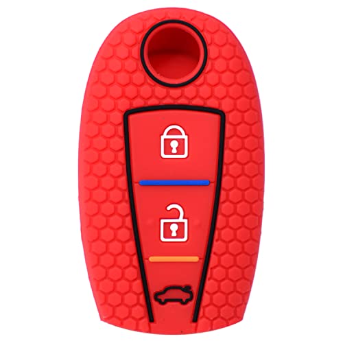 Image of KMH - Silicone Key Cover Compatible for Maruti Suzuki Baleno Ciaz Vitara Brezza S Cross Swift Ignis and Toyota Urban Cruiser 3 Button Smart Key (Red)