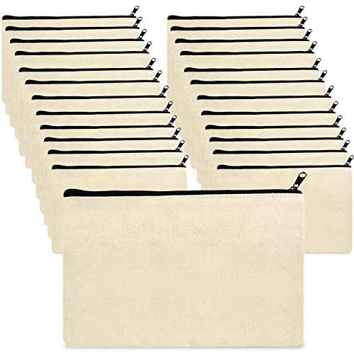 JinPhon Lot de 24 Trousses Tissu 21x13cm Trousse Personnalisable Trousse Toile Vierge à Peindre, Pochette Tissu Zip Réutilisable Ideal pour Personnaliser des...