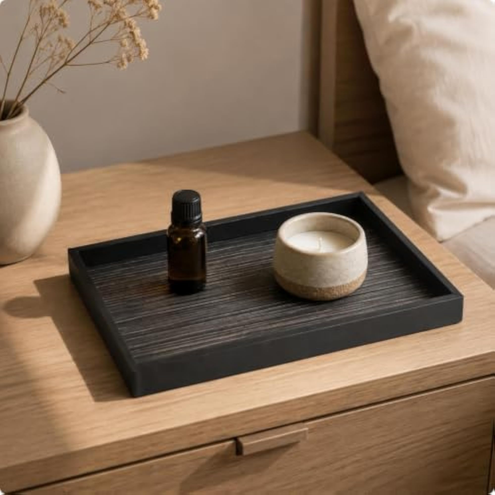 Rectangular Decorative Wood Tray with Raised Edges
