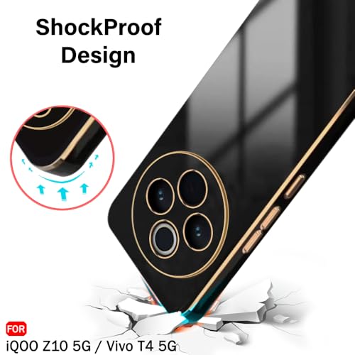 Image of TheGiftKart Luxurious Golden-Plated Back Cover Case for iQOO Z10 5G / Vivo T4 5G | Raised Lips for Camera & Screen Protection | Shockproof Design | Stylish Back Cover Case (TPU, Black)
