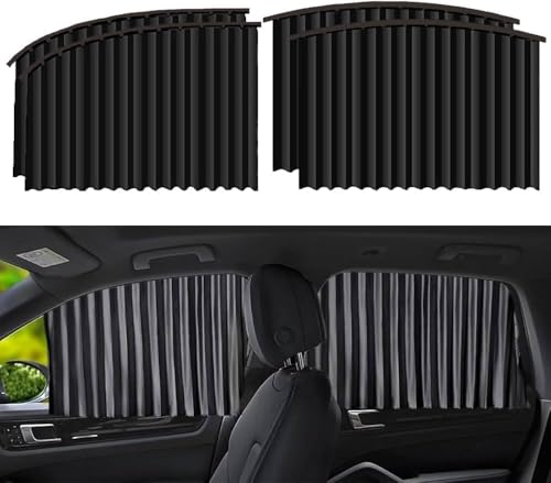 Image of 4pcs Magnetic Car Window Curtains, Car Side Window Privacy Cover, Cars Sun Shade Protector Windows, Car Curtain Window Slider, Removable - Keeps Cooler Screen (Black)