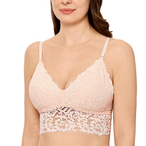 Preisvergleich Produktbild MOMANDA Damen Spitzen Still BH ohne Bügel Gepolstert Aprikosenrosa L
