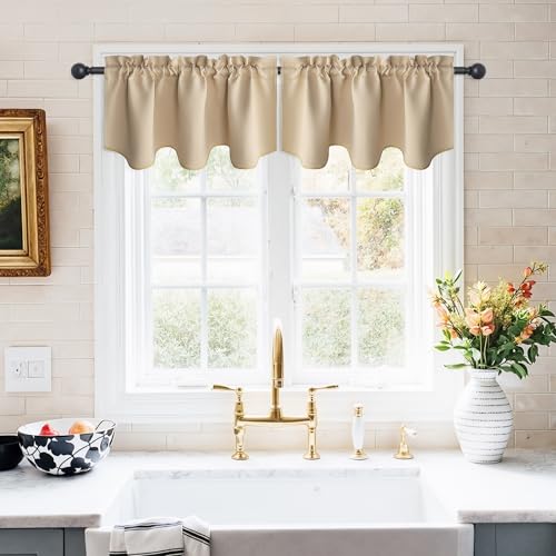 NICETOWN Farmhouse Christmas Blackout Kitchen Valance Solid Rod Pocket Window Treatments Curtain Valance for Kitchen Bathroom Christmas Windows, 42x18