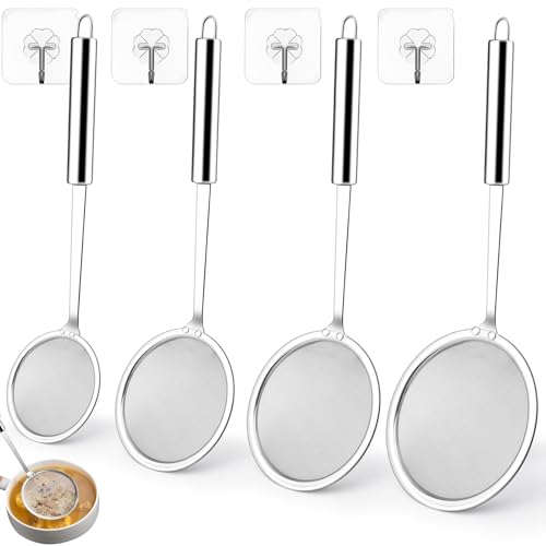 xianzhanEU 4 coladores de malla fina, colador de cocina, cuchara espumosa, perfecto para escurrir pasta, quinua, colador, verduras, frutas, té, azúcar en polvo (10/12/14/16 cm, cada uno)