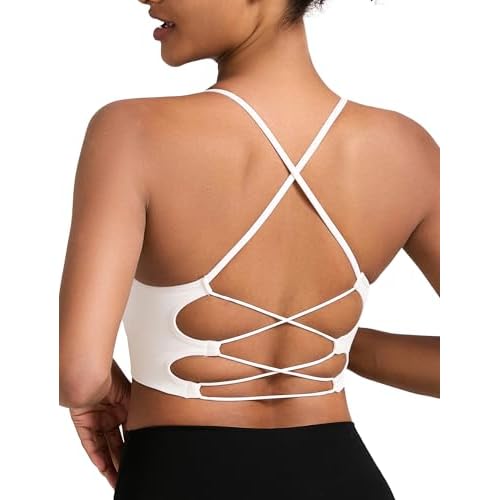RUNNING GIRL Sports Bras for Women,Sexy Crisscross Back Seamless Padded Sports Bra Medium Support with Removable Pads Medium A-white