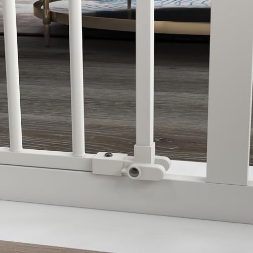 PawHut Türschutzgitter Treppenschutzgitter mit 14 cm Verlängerung Türgitter ohne Bohren mit Auto-Close Treppengitter für Breiten 74-94 cm Beidseitig Schwenkbar Metall Weiß