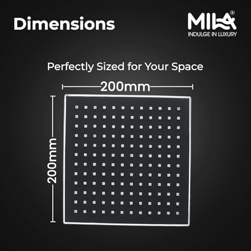 Image of Mila Matte Rain Shower| Chrome Finish Square Overhead Shower | 200 * 200mm Ceiling Mounted | ABS Body| Single Function Rainfall Shower for Broad Coverage & Water Efficiency| (Without Arm)