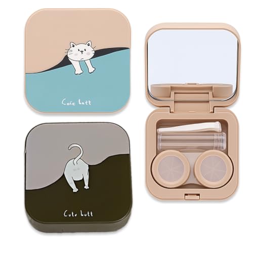 KEWUF 2 Pcs Estuche de Lentillas, Portalentillas, Cajas Lentes de Contacto, Funda para Lentes de Contacto, Porta Cajas de Lentillas Con Espejo Porta Lentes de Contacto de Viaje para Viajes a Domicilio