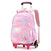 LLXNQ026 Bagages pour Enfants Sacs d'école pour Grils à roulettes, Sac à Dos de Voyage pour écoliers, Bagages à roulettes pour Enfants Trolley Backpack Rolling,Pink-6 Wheels