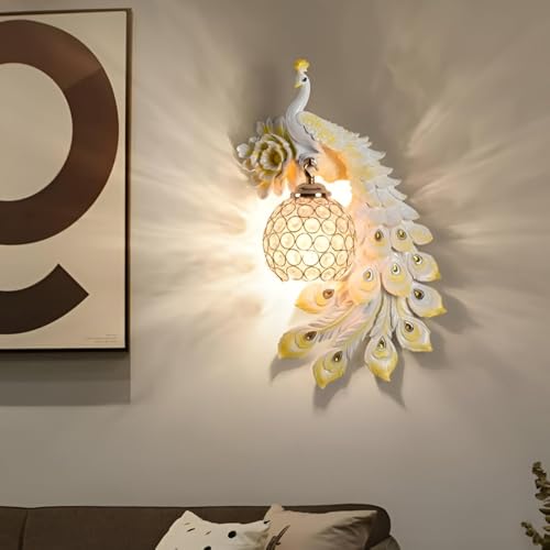 Image of Modern LED Wall Sconces, Resin Peacock Wall Lamp, Creative Living Room TV Background Wall Decorative Bracket Lamp, Modern Bedroom Bedside Wall Lamp, Aisle Stair Lamp (White)