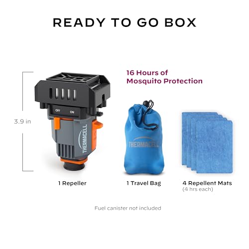 Thermacell Mosquito Backpacker Repeller, Gen 2.0 with 16 Hours of Repellent; 15 Foot Zone of Mosquito Protection; Long Lasting, Deet Free Bug Spray Alternative, Scent Free