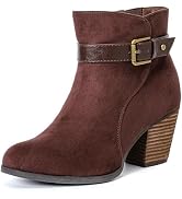 Luoika Women's Wide Width Ankle Boots - Extra Wide Mid Heel Booties With Side Zipper (Vegan Suede)