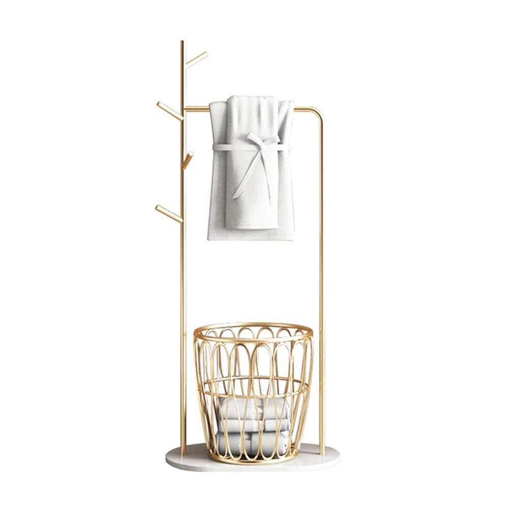 Porte-serviettes sur pied en métal doré et base marbre pour salle de bain