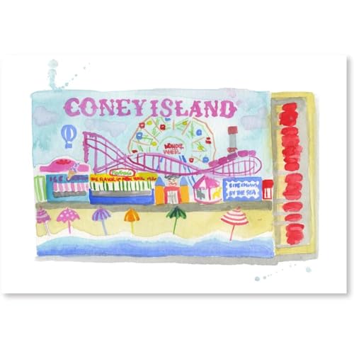 FURBISH Travel Wall Art Print - Coney Island Matchbook - Aesthetic Wall Decor, Modern Wall Art, Preppy Room Decor for Living Room, Bedroom - NYC Poster (5X7, Unframed)