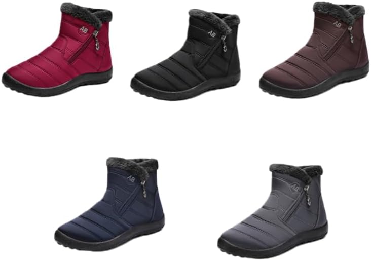 Women's Winter Snow Boots Fur Lined Side Zipper Warm Lightweight Ankle Boots Outdoor Hiking Shoes Non-slip Rubber Sole